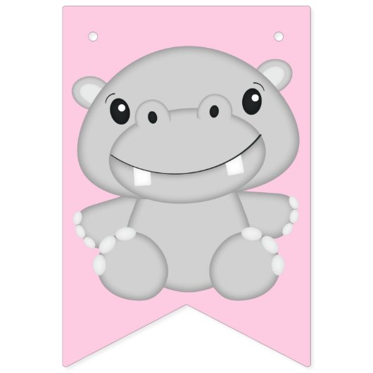 Bannière À Fanions Hippo fête d'anniversaire rose (Premier drapeau)