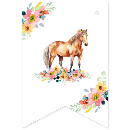 Bannière À Fanions Horse Aquarelle Anniversaire Fête Pony (Premier drapeau)