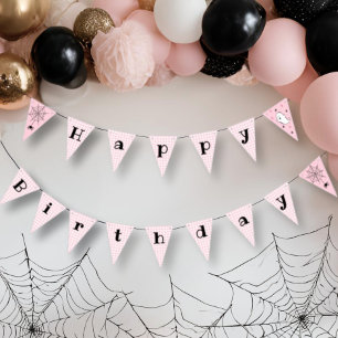 Bannière À Fanions Houndstooth rose Joyeux Fantôme d'Halloween d'anni
