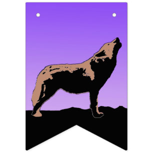 Bannière À Fanions Howling Wolf at Sunset - Art faunique original