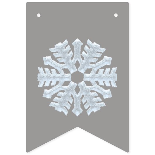 Bannière À Fanions Icy White Frozen Snowflake Élégant Christmas Grey (Deuxième drapeau)