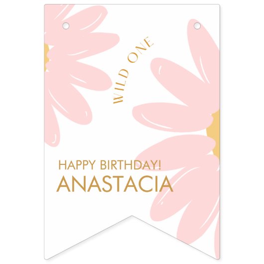 Bannière À Fanions Jalon 1er anniversaire Photo Pink Daisy (Premier drapeau)