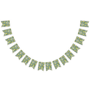 Bannière À Fanions Jaune clair et gris pivoine et Rose Mariage floral