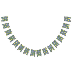 Bannière À Fanions Jaune clair et périphérique Rose bleu Mariage flor