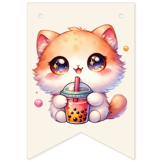 Bannière À Fanions Joli Anniversaire de Boba chat mignonne (Premier drapeau)