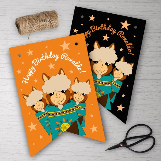 Bannière À Fanions Joli Anniversaire des Alpacas Garçon en Serapes Tu