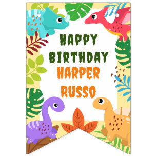Bannière À Fanions Joli décor d'anniversaire de Dinosaur mignonette D