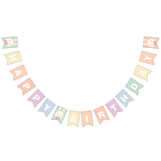 Bannière À Fanions Joli Lapin et Fleurs Arc en Ciel Joyeux anniversai (Tout)