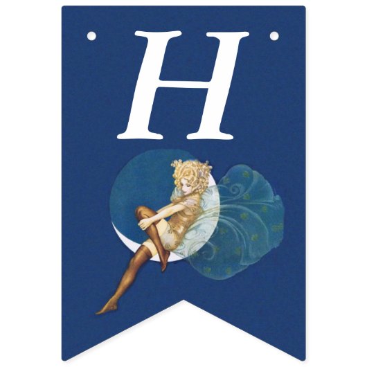 Bannière À Fanions Jolie fée d'anniversaire blond sur la lune soie ba (Premier drapeau)