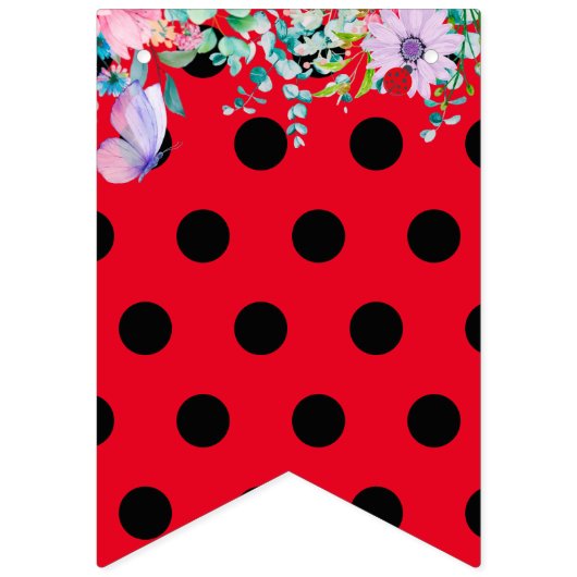 Bannière À Fanions Jote Red Ladybug Polka dot floral Fleur Anniversai (Premier drapeau)