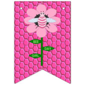 Bannière À Fanions Joyeuse Bee Day Girl rose Anniversaire Bumblebee (Deuxième drapeau)