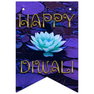 Bannière À Fanions Joyeuse Typographie Diwali Fleur de Lotus Floral V