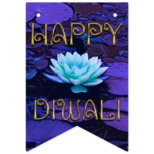Bannière À Fanions Joyeuse Typographie Diwali Fleur de Lotus Floral V (Premier drapeau)