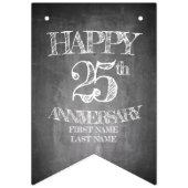 Bannière À Fanions Joyeux 25e anniversaire sur le tableau de craie (Troisième drapeau)