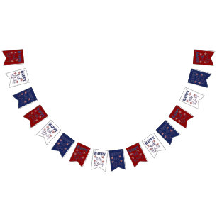 Bannière À Fanions Joyeux 4 juillet étoiles et rayures Rouge Blanc Bl