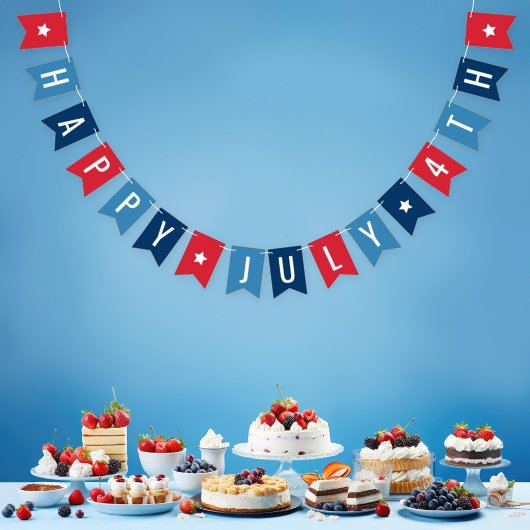 Bannière À Fanions Joyeux 4 juillet rouge blanc et bleu
