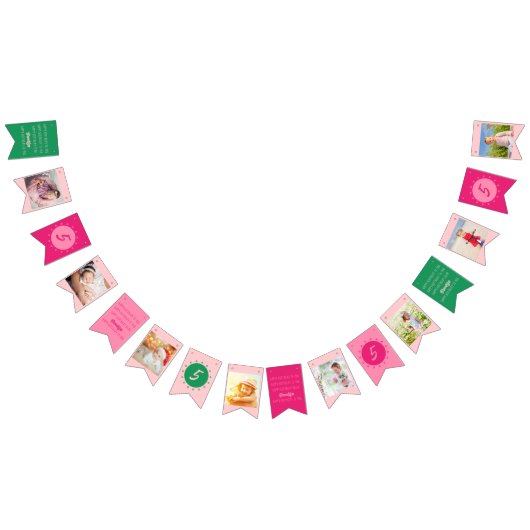 Bannière À Fanions Joyeux anniversaire à vous n'importe quel âge rose (Tout)