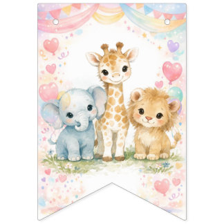 Bannière À Fanions Joyeux Anniversaire Animaux de Safari Garçon Bleu