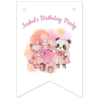 Bannière À Fanions Joyeux Anniversaire Animaux Pastel Doux