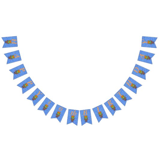 Bannière À Fanions Joyeux Anniversaire Bright Neon Coloured Owl Blue (Tout)