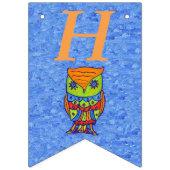 Bannière À Fanions Joyeux Anniversaire Bright Neon Coloured Owl Blue (Premier drapeau)