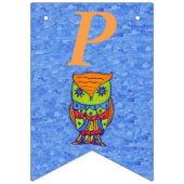 Bannière À Fanions Joyeux Anniversaire Bright Neon Coloured Owl Blue (Troisième drapeau)