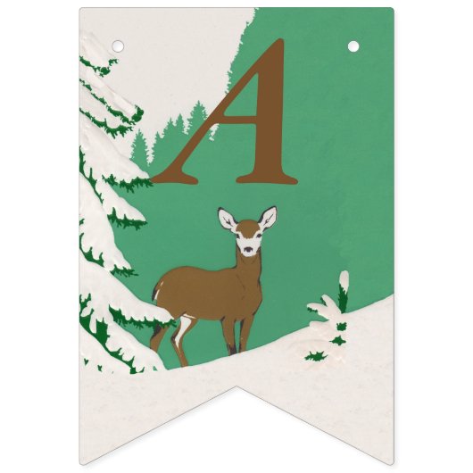 Bannière À Fanions Joyeux Anniversaire Cerf Brown en Neige par Pine T (Deuxième drapeau)