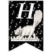 Bannière À Fanions Joyeux Anniversaire Chat blanc sur Touches de pian (Premier drapeau)