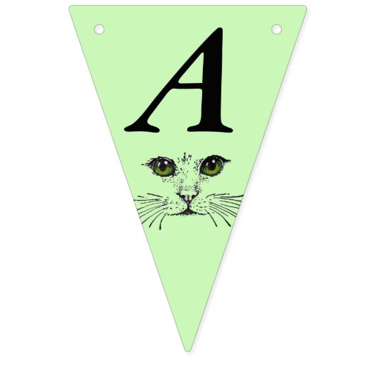 Bannière À Fanions Joyeux Anniversaire Chat Visage Vert lumineux yeux (Deuxième drapeau)