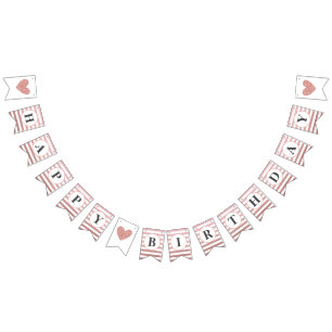 Bannière À Fanions Joyeux anniversaire du Rose Gold Stripe Chic Party