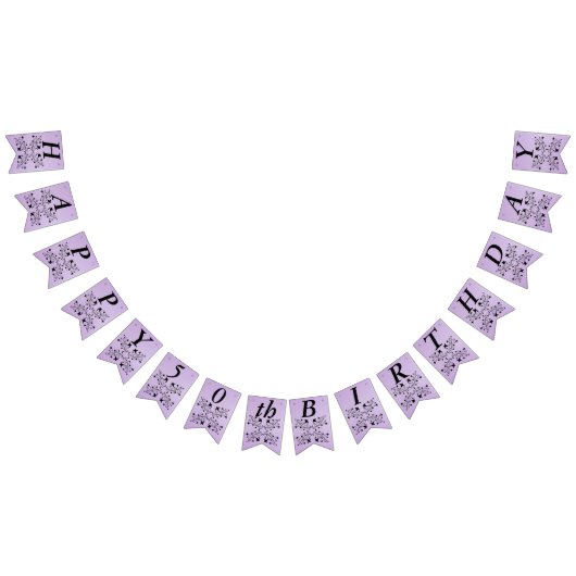 Bannière À Fanions Joyeux Anniversaire Elégante Fleurs Noires Violet (Tout)