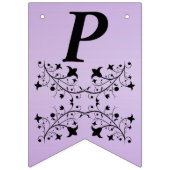 Bannière À Fanions Joyeux Anniversaire Elégante Fleurs Noires Violet (Troisième drapeau)