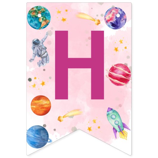 Bannière À Fanions Joyeux Anniversaire Enfants rose moderne (Deuxième drapeau)