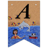 Bannière À Fanions Joyeux Anniversaire Lady Cat nager dans Ocean Beac (Deuxième drapeau)