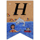 Bannière À Fanions Joyeux Anniversaire Lady Cat nager dans Ocean Beac (Premier drapeau)