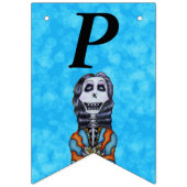 Bannière À Fanions Joyeux Anniversaire Lady Skeleton rayé Cape Aqua (Troisième drapeau)