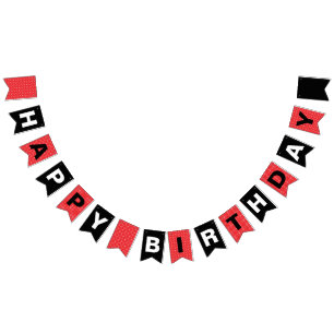 Bannière À Fanions Joyeux anniversaire noir et rouge avec le pois