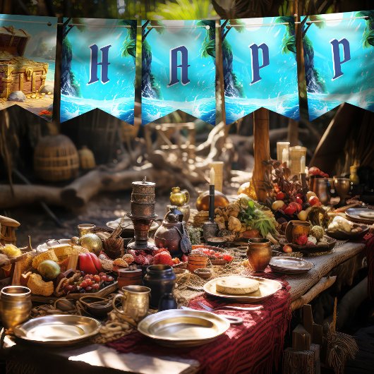 Bannière À Fanions Joyeux Anniversaire paradis des pirates
