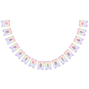 Bannière À Fanions Joyeux Anniversaire Pastel Rainbow White Stripes