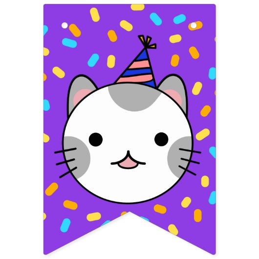Bannière À Fanions Joyeux Anniversaire Polka Dot Chat (Premier drapeau)