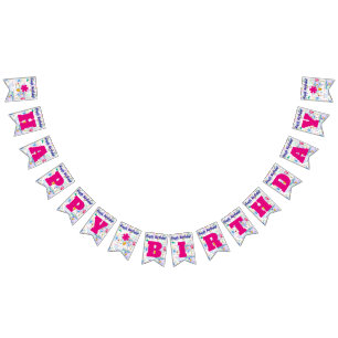Bannière À Fanions Joyeux Anniversaire rose chaud/personnalisation de