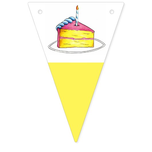 Bannière À Fanions Joyeux Anniversaire Rose Jaune Gâteau Chandelles (Premier drapeau)