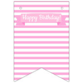 Bannière À Fanions Joyeux anniversaire ! | rose Stripes & Coeurs Anni (Premier drapeau)