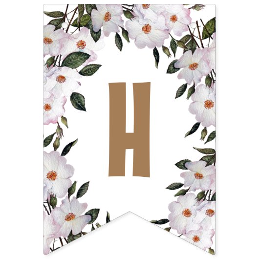 Bannière À Fanions Joyeux Anniversaire Shabby Chic Roses Blanches (Deuxième drapeau)