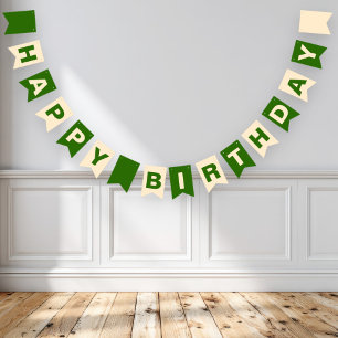 Bannière À Fanions Joyeux anniversaire vert et beige