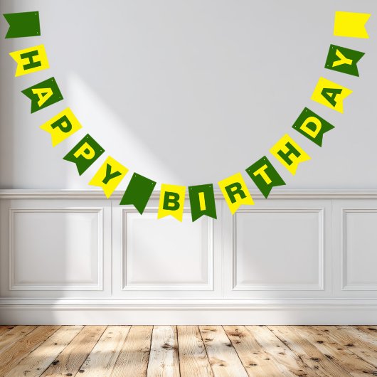 Bannière À Fanions Joyeux anniversaire vert et jaune