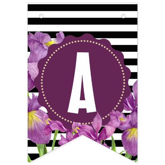 Bannière À Fanions Joyeux anniversaire violet Iris noir blanc rayures (Troisième drapeau)