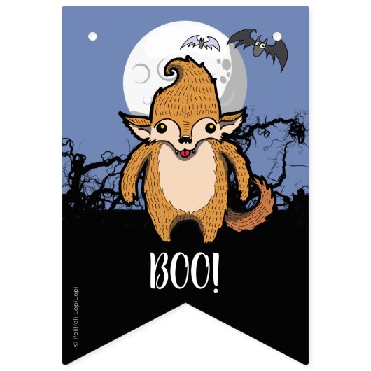 Bannière À Fanions Joyeux anniversaire Werewolf Pleine lune et chauve (Premier drapeau)