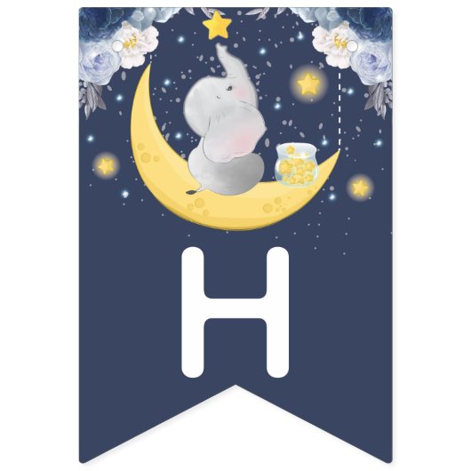 Bannière À Fanions Joyeux bébé éléphant anniversaire (Deuxième drapeau)