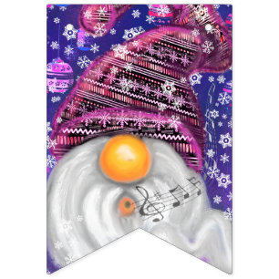 Bannière À Fanions Joyeux Gnome En Casquette Violet Chante Une Chanso